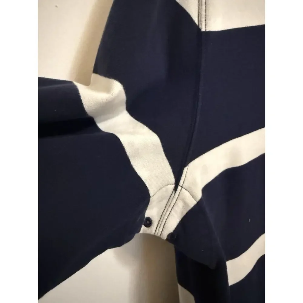 Polo Ralph Lauren Rugby Shirt Mens XXL Navy White Stripe Brushed Fleece Cotton